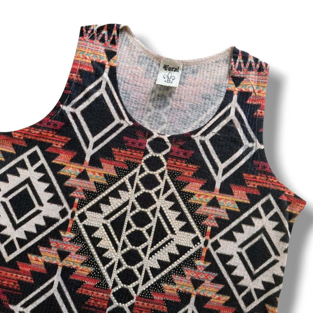 Vocal USA 3XL Southwestern Geometric Rhinestone Studded Ribbed Tank Top Y2K Boho